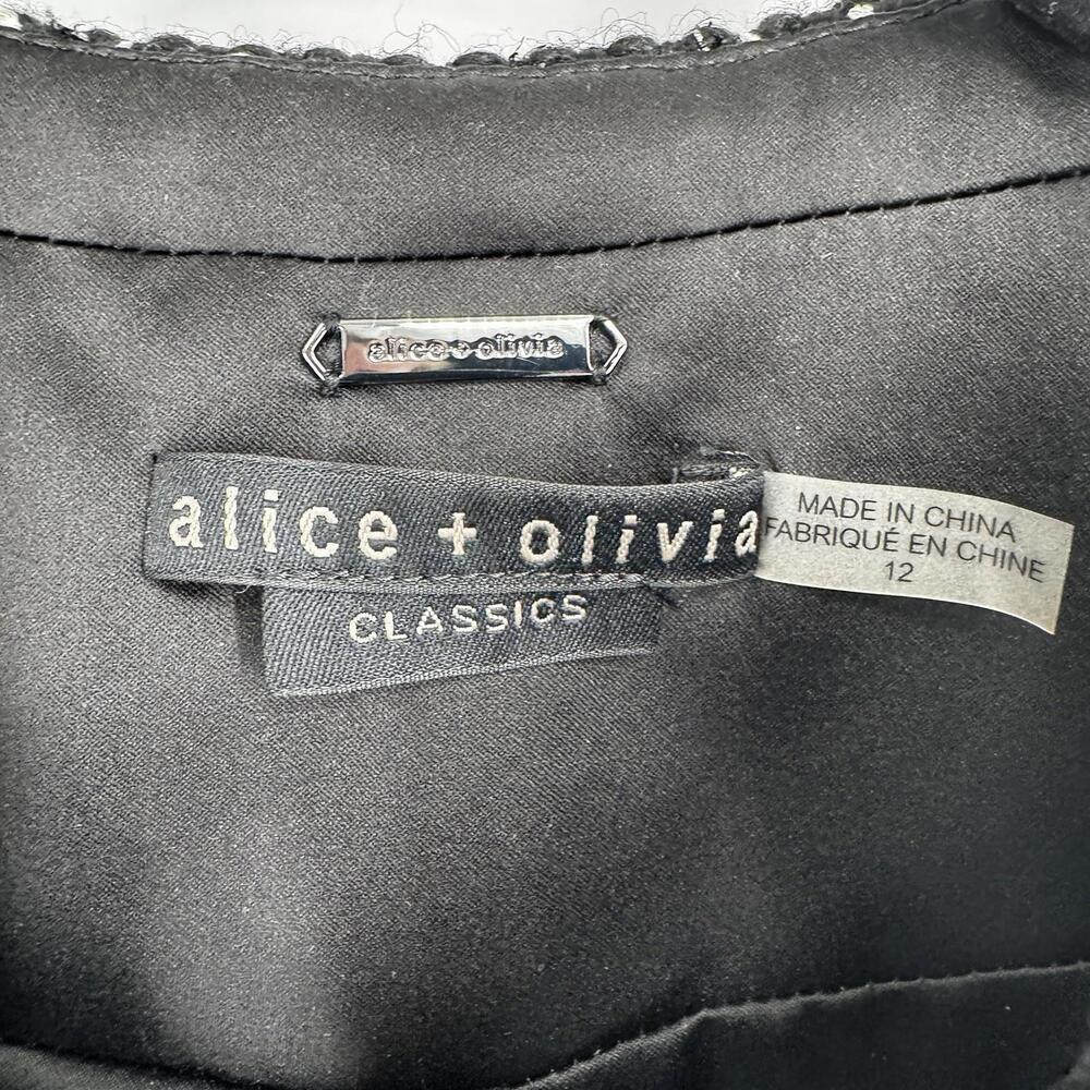 Alice + Olivia jacket womens 12 black white tweed gold buttons jaydn old money - Picture 5 of 7